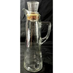 Vintage Clear Glass Syrup Bottle w/ Handle & Stopper ~ 10” Tall